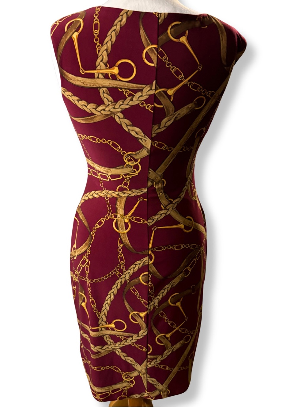 Lauren Ralph Lauren Equestrian Chain Print Faux Wrap Dress Size 4 Burgundy - Picture 7 of 11